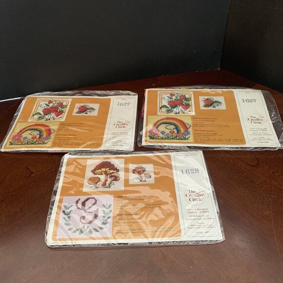 Lot of 3 Creative Circle Cross Stitch Kits - 1627 Happy Rainbow & 1628 Monogram - Picture 1 of 10